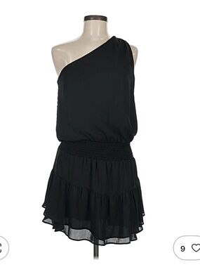 Krisa One-Shoulder Black Tiered Mini Dress